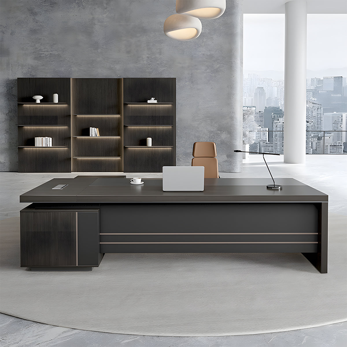 社長デスク　ボスデスク　幕板付き　スチール脚　ダイヤル錠　収納スペース　PC収納　エレガント　洗練　シンプル　LBZ-605