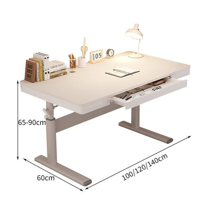 広い天板　昇降可能　引き出し　Ｔ字型脚　安定性　補強フレーム　デスク　学習デスク　パソコンデスク　シンプル　使いやすい　実用　ホワイト　SNZ-C025　chickagu