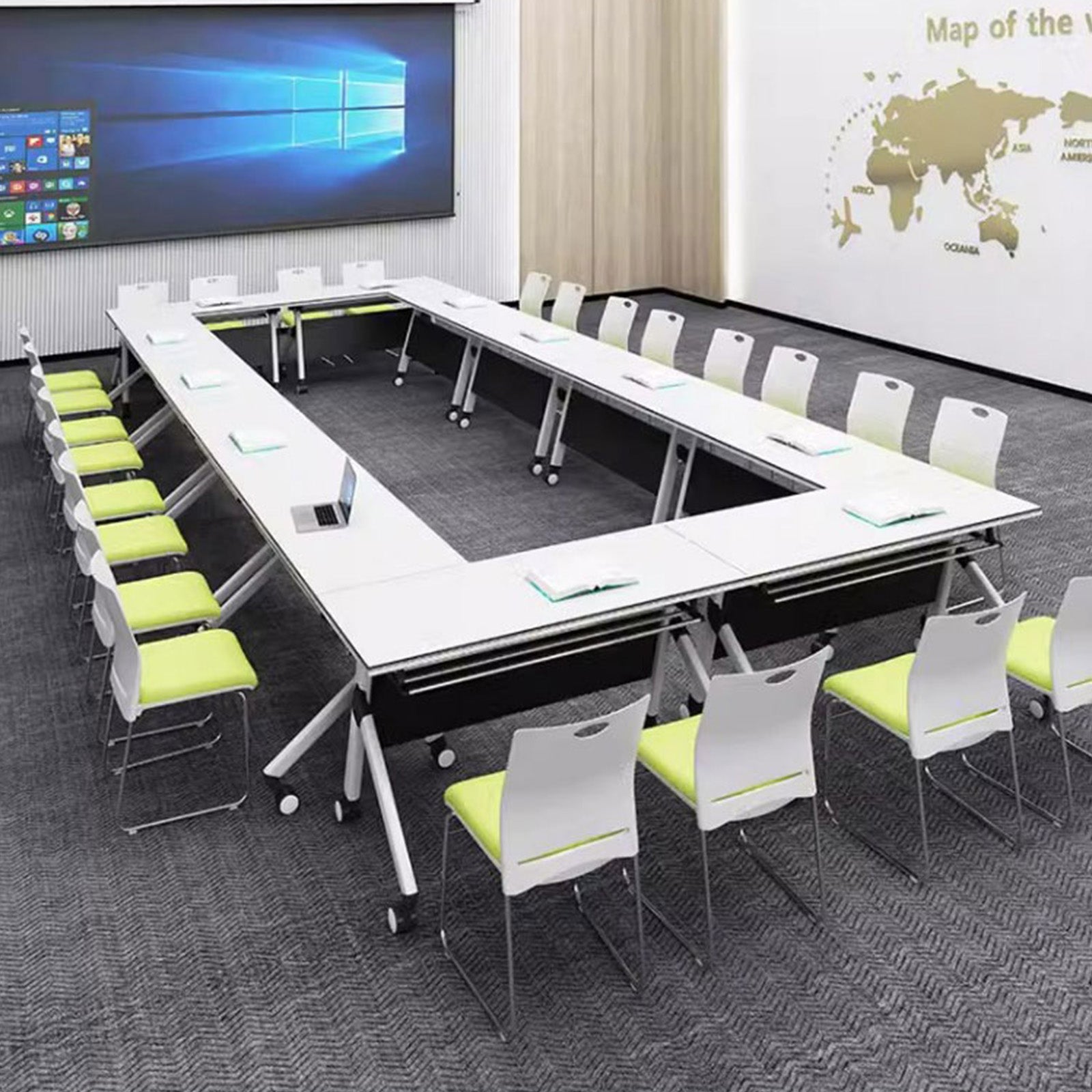 会議用テーブル　テーブル　キャスター　組み合わせ　折りたたみ　メラミン化粧板　落ち着いた　シンプル　ホワイト　カスタマイズ可能　HYZ-C084