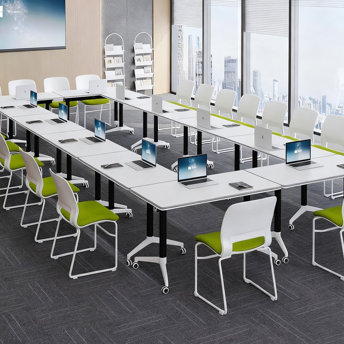 会議用テーブル　会議テーブル　テーブル　会議室　メラミン化粧板　折りたたみ可能　シンプル　ホワイト　厚い天板　カスタマイズ可能　HYZ-C082