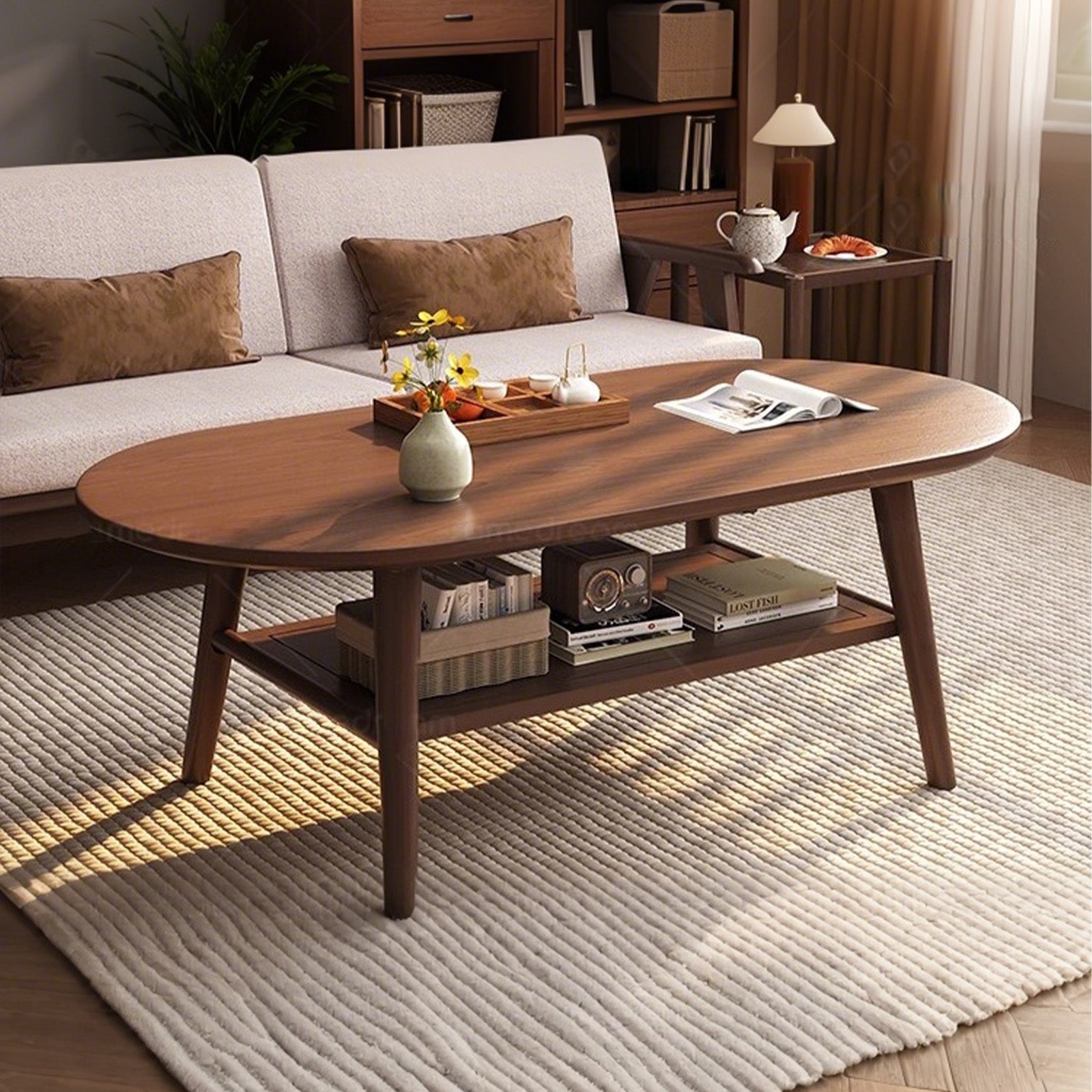 テーブル　センターテーブル　木製ローテーブル　天然木　丸み　厚み　耐久性　安定性　落ち着き　自然　ウォールナット　ナチュラル　SNZ-C079