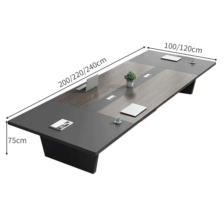 天然木　耐久性　厚い天板　エッジ加工　バイカラー　配線ボックス　台形　安定性　テーブル　会議テーブル　ミーティング　会議室　洗練　シンプル　カスタマイズ可能　HYZ-M008　chickagu