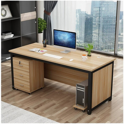 オフィスデスク 事務机　事務用デスク　パソコンデスク　机　シンプル　木目調　ホワイト　キャスター付きワゴン  BGZ-414