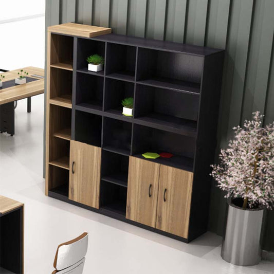 オフィスキャビネット ディスプレイラック 木製書庫 本棚 キャビネット 収納ラック 収納棚 扉付き 5段 ブラック カスタマイズ可能 CHICKAGU