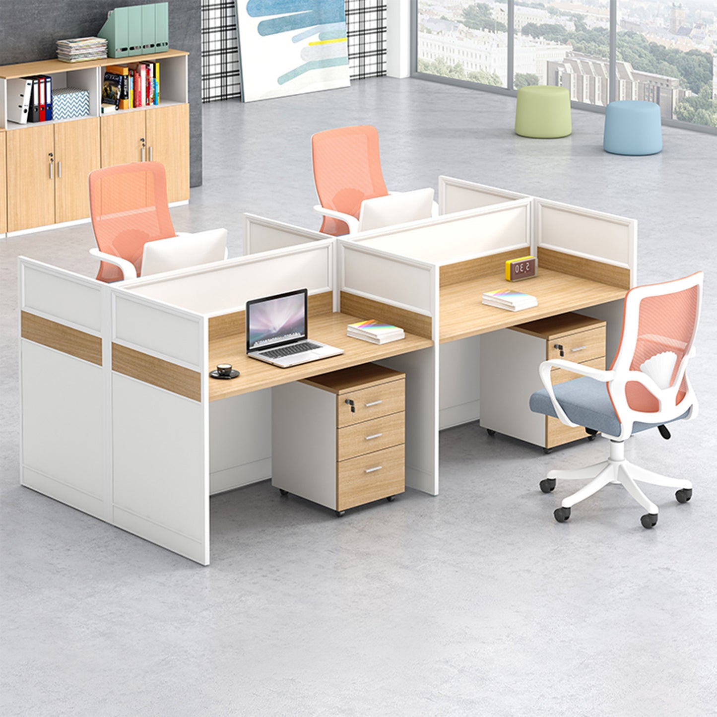 収納付きデスク　作業机　事務机　パーティション　サイドキャビネット　配線穴　エコ板材　オフィスデスク　ホワイト　ナチュラル　木目調　SL-BGZ-038