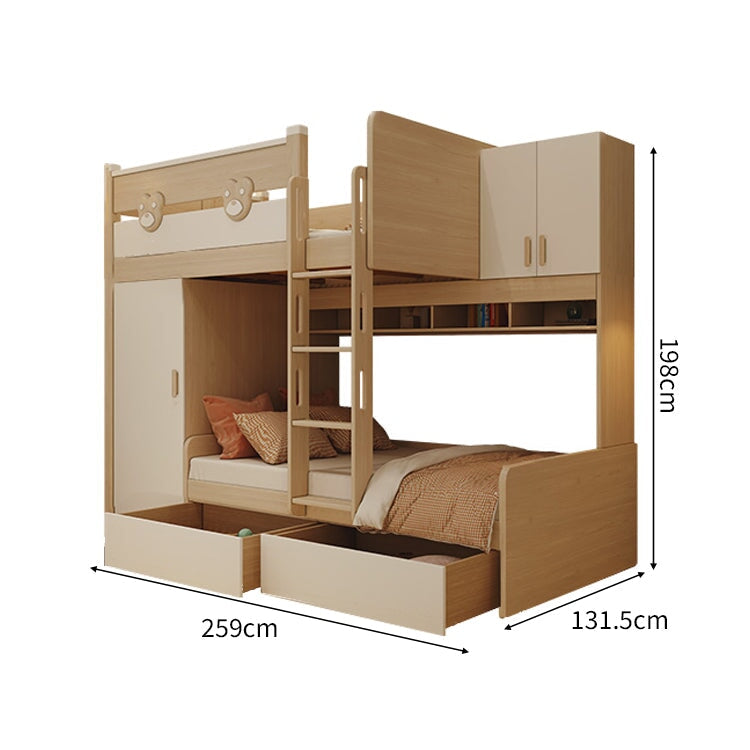 クローゼット　大容量　引き出し　分類収納　天然木　太い角柱　ベッドガード　取っ手付き　ハシゴ　ベッド　子供用　2段ベッド　機能的　可愛い　安心安全　SCC-C058　chickagu