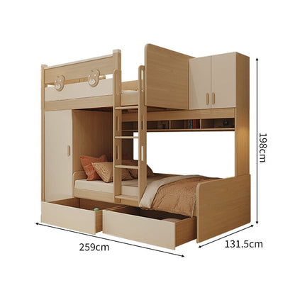 クローゼット　大容量　引き出し　分類収納　天然木　太い角柱　ベッドガード　取っ手付き　ハシゴ　ベッド　子供用　2段ベッド　機能的　可愛い　安心安全　SCC-C058　chickagu