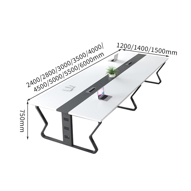 広々　洗練　配線ボークス　ホワイト　メラミン化粧板　スチール　会議テーブル　ミーティングテーブル　オフィスデスク　会議室　業務用　カスタマイズ可能　HYZ-C061