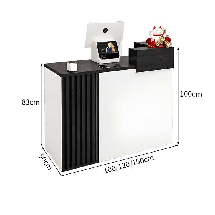 広い天板　厚み　上部天板　配線穴キャップ　収納　引き出し　オープン収納　メラミン化粧板　受付カウンター　受付台　カウンター　コンパクト　機能性　洗練　ナチュラル　ブラック　JDT-K-015