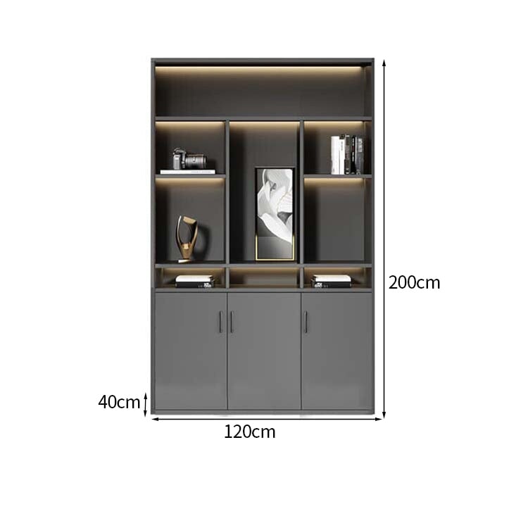 大容量　分類収納　オープン収納　扉付き収納　エコ板材　木目調　多段式　収納棚　キャビネット　収納キャビネット　オフィス用　上質　実用　グレー　カスタマイズ可能　CWG-K-123