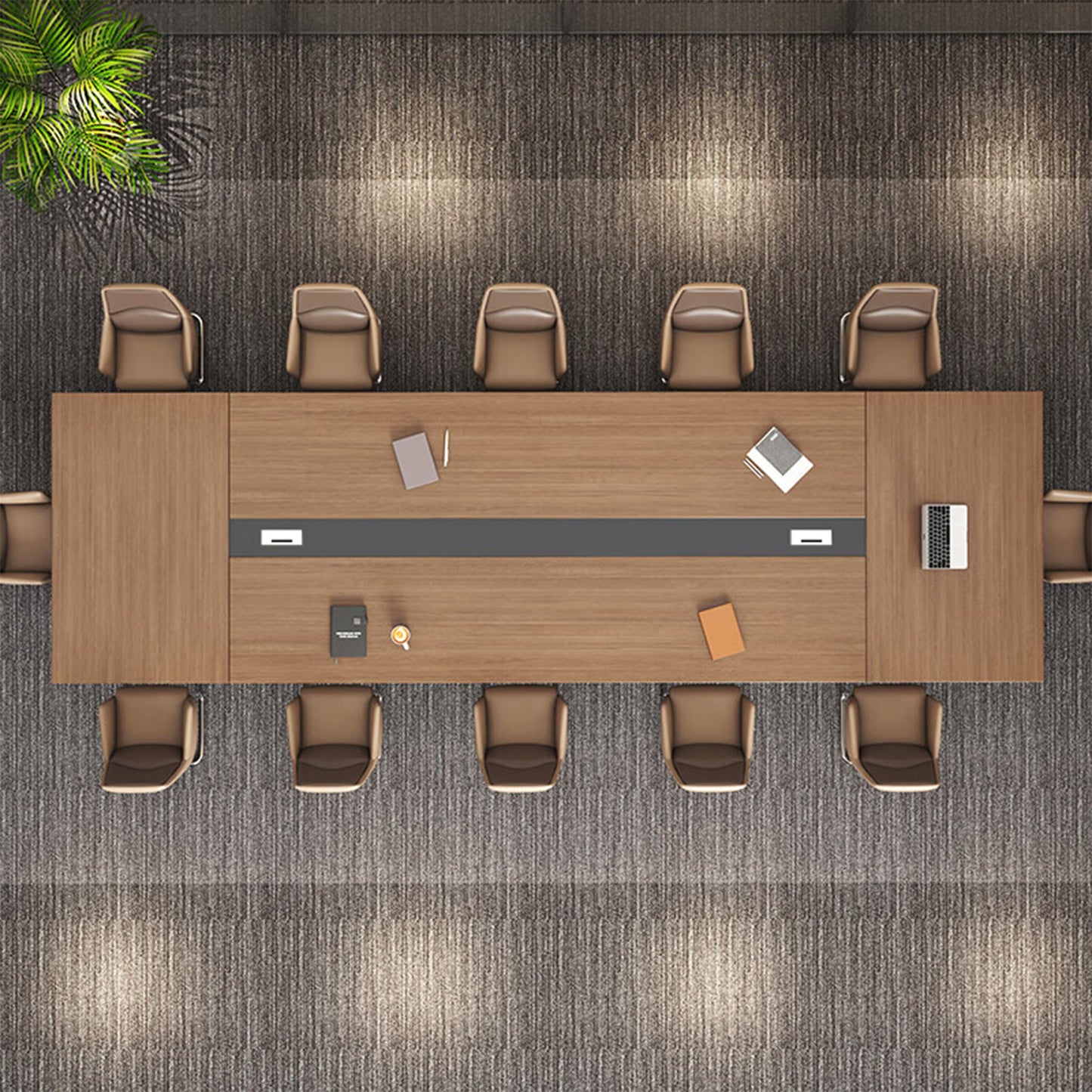 事務机　木目調　オフィスデスク　ミーティングテーブル　大型会議テーブル　厚さ　広さ　配線ボックス　高級感　ゆったり　SL-HYZ-036