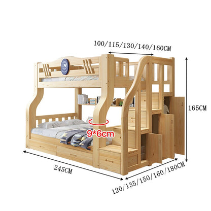 二段ベッド　二段　ベッド　子供用　収納　引き出し　収納棚　木目調　天然木　ベッドガード　はしご　階段　手すり付き　角丸加工　機能的　使い勝手　ナチュラル　カスタマイズ可能　CHICKAGU
