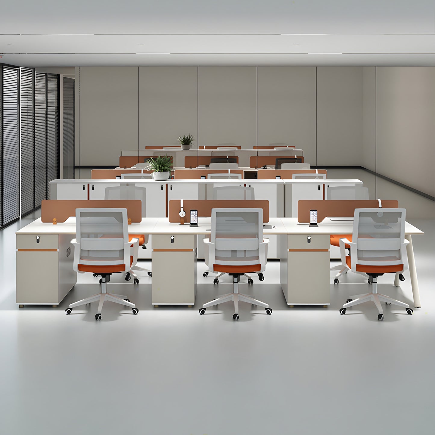 収納付きデスク　事務机　高級オフィスデスク　パーティション　サイドキャビネット　エコ板材　配線穴　オフィスデスク　ホワイト　オレンジ　SL-BGZ-047