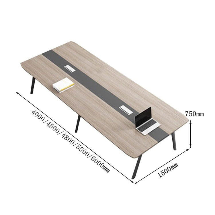 会議テーブル　ミーティングテーブル　長方形テーブル　大型オフィステーブル　木目調　配線ボックス付き　角丸　シンプル　ナチュラル　カスタマイズ可能　 HYZ-C017
