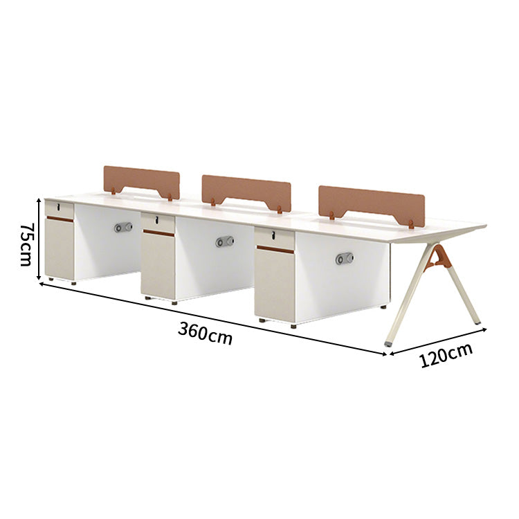 収納付きデスク　事務机　高級オフィスデスク　パーティション　サイドキャビネット　エコ板材　配線穴　オフィスデスク　ホワイト　オレンジ　SL-BGZ-047
