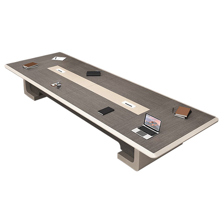 会議用デスク　木目調　オフィスデスク　ミーティングテーブル　大型会議テーブル　R加工　配線ボックス　艶出し塗装　高級感　上品　SL-HYZ-039