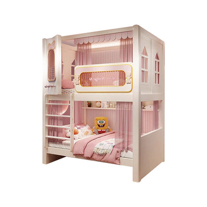 二段ベッド　キッズベッド　収納付き二段ベッド　子供部屋用ベッド　全周式安全栅　落下防止設計　収納スペース付き　モダンキッズデザイン　ホワイト　SCC-S072
