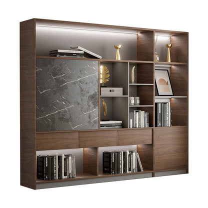 オフィス収納キャビネット　事務所　オフィス家具　収納棚　木製書庫　本棚　木製　収納　LEDライト　高品質　木目調　ウォールナット　SZ-SG-S01