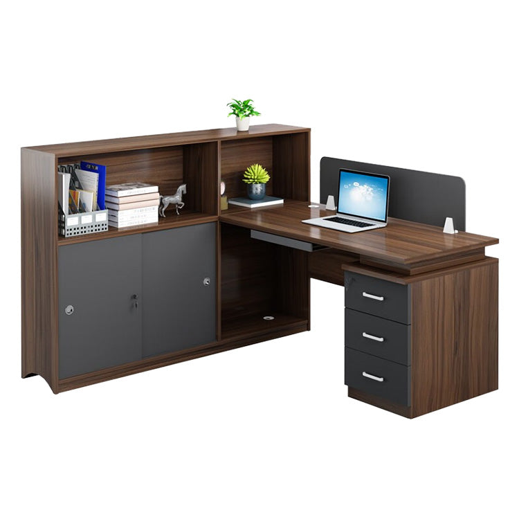 事務机　高級オフィスデスク　大容量収納　収納付きデスク　パーティション　サイドキャビネット　キーボードトレイ　エコ板材　配線穴　オフィスデスク　SL-BGZ-017