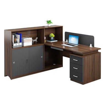 事務机　高級オフィスデスク　大容量収納　収納付きデスク　パーティション　サイドキャビネット　キーボードトレイ　エコ板材　配線穴　オフィスデスク　SL-BGZ-017