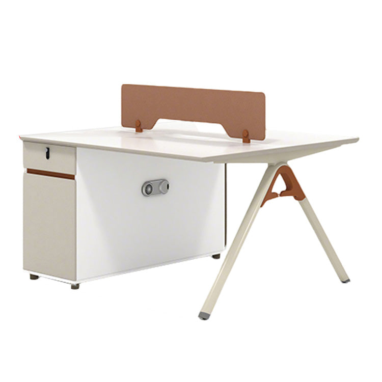 収納付きデスク　事務机　高級オフィスデスク　パーティション　サイドキャビネット　エコ板材　配線穴　オフィスデスク　ホワイト　オレンジ　SL-BGZ-047