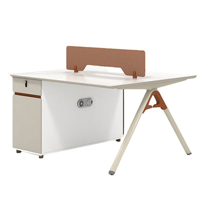 収納付きデスク　事務机　高級オフィスデスク　パーティション　サイドキャビネット　エコ板材　配線穴　オフィスデスク　ホワイト　オレンジ　SL-BGZ-047