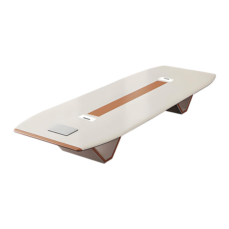 ミーティングテーブル　事務机　オフィスデスク　大型会議テーブル　厚さ　エコ素材　デザイン感　ホワイト　キャメル　SL-HYZ-030