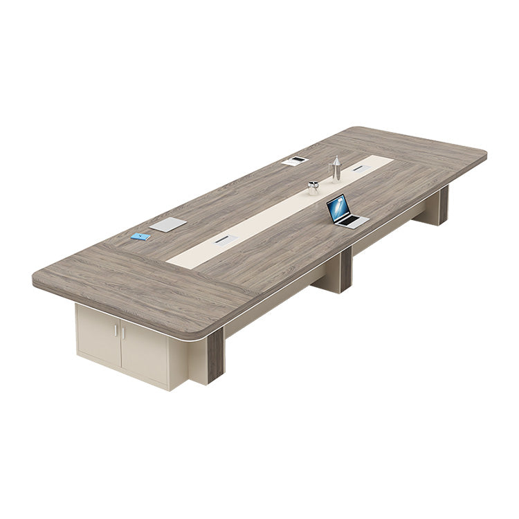 事務机　木目調　オフィスデスク　ミーティングテーブル　大型会議テーブル　R加工　厚さ　収納　収納スペース　配線ボックス　シンプル　カスタマイズ可能　SL-HYZ-020