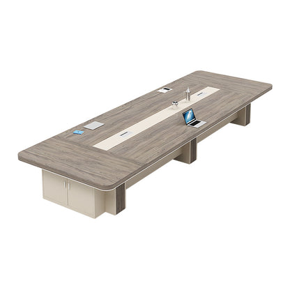 事務机　木目調　オフィスデスク　ミーティングテーブル　大型会議テーブル　R加工　厚さ　収納　収納スペース　配線ボックス　シンプル　カスタマイズ可能　SL-HYZ-020