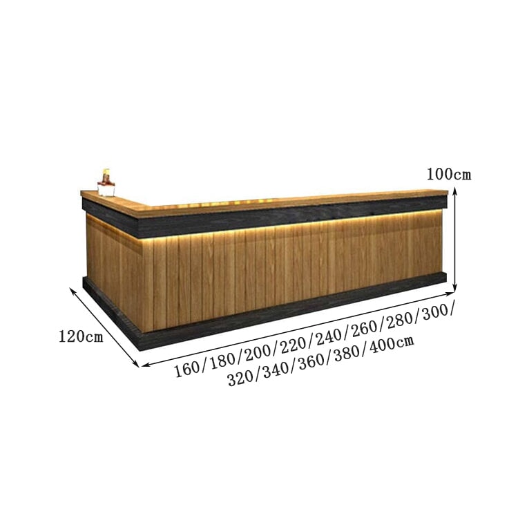 受付カウンター　バーカウンター　受付台　カウンターテーブル　L型　ＬＥＤライト付き　大容量収納　引き出し付き　木目調　モダン　カスタマイズ可能　 JDT-089