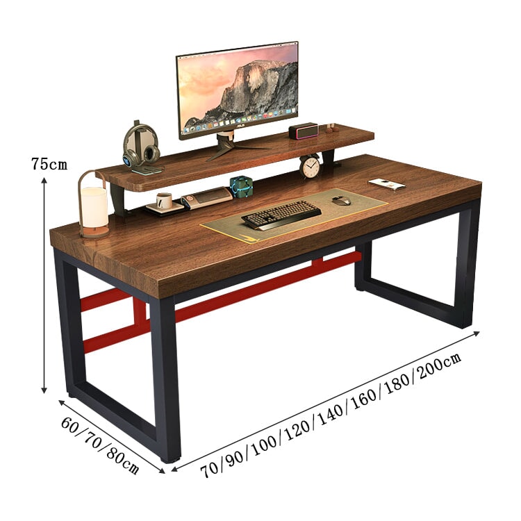 デスク　インドア　室内　パソコンデスク　天然木　広い天板　分厚い　モニター置き棚　炭素鋼フレーム　頑丈　口字型　安定性　落ち着き　重厚感　カスタマイズ可能　SNZ-C040