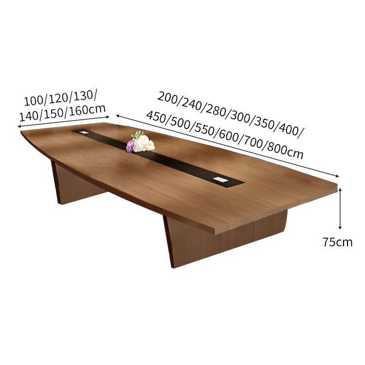 分厚い天板　配線ボックス　幅広　舟型天板　台形脚　安定性　会議テーブル　ミーティングテーブル　テーブル　木目調　自然な風合い　洗練　シンプル 　カスタマイズ可能　HYZ-C041　chickagu