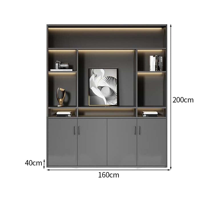 大容量　分類収納　オープン収納　扉付き収納　エコ板材　木目調　多段式　収納棚　キャビネット　収納キャビネット　オフィス用　上質　実用　グレー　カスタマイズ可能　CWG-K-123
