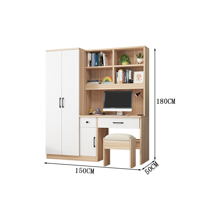 クローゼット　ワードローブ　壁面収納　デスク　収納棚　多段式　配線穴キャップ　エコ板材　上置き収納　物干し竿　大容量　多目的　機能的　ホワイト　グレー　カスタマイズ可能　YG-K010