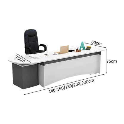 エグゼクティブデスク　オフィス家具　デスク　引出し3つ付き　角丸　広いスペース　キャビネット付き　シンプル　ホワイト　グレー　LBZ-K-054