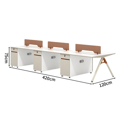 収納付きデスク　事務机　高級オフィスデスク　パーティション　サイドキャビネット　エコ板材　配線穴　オフィスデスク　ホワイト　オレンジ　SL-BGZ-047