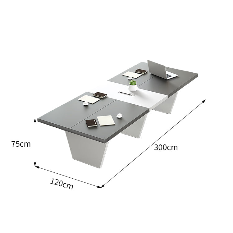 会議用テーブル　テーブル　会議用　シンプル　機能的　安定感　台形脚　配線ボックス　グレー　ホワイト　MBS-HYZ-3002