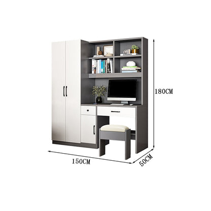 クローゼット　ワードローブ　壁面収納　デスク　収納棚　多段式　配線穴キャップ　エコ板材　上置き収納　物干し竿　大容量　多目的　機能的　ホワイト　グレー　カスタマイズ可能　YG-K010