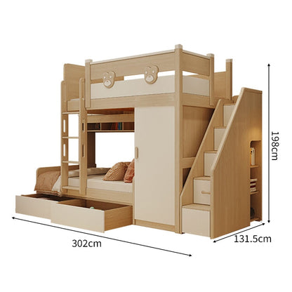 クローゼット　大容量　引き出し　分類収納　天然木　太い角柱　ベッドガード　取っ手付き　ハシゴ　ベッド　子供用　2段ベッド　機能的　可愛い　安心安全　SCC-C058　chickagu
