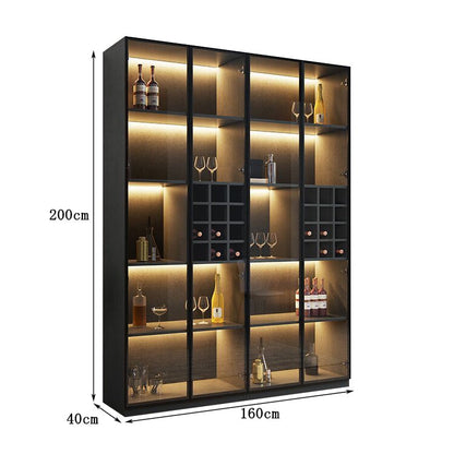 キッチン収納　リビング収納　木製棚　収納棚　ワインラック　ワイン棚　ワイン収納 　LEDライト　オシャレ　ブラック chickagu