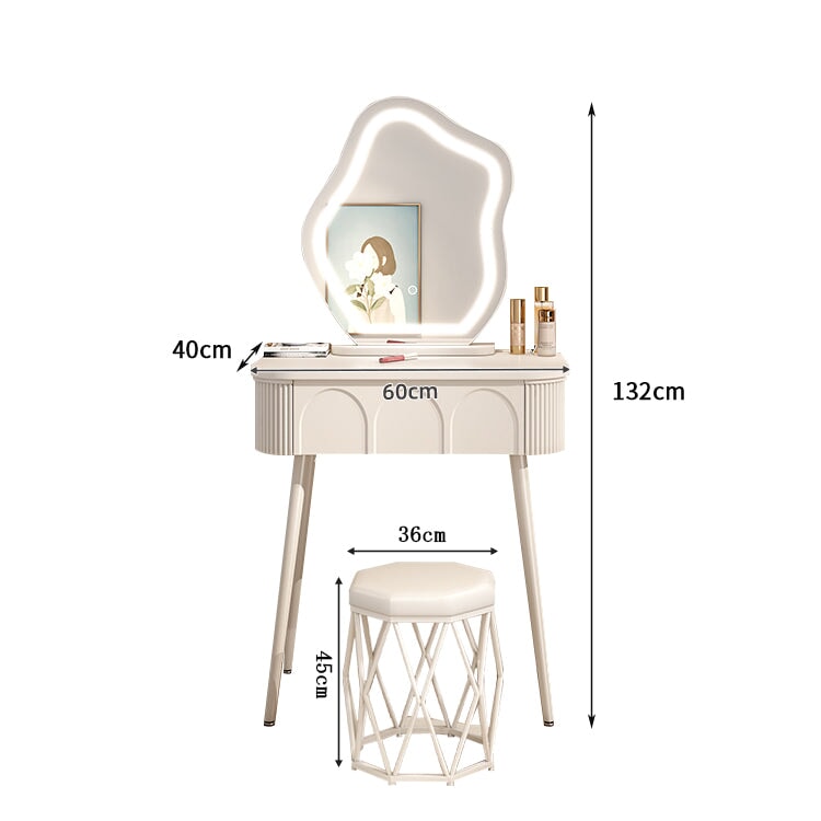 ドレッサー　化粧台　化粧　鏡台　アーチ状仕上がり　ＬＥＤライト　メイクライト　明るさ調整　引き出し　仕切り　エコ板材　角丸加工　アイアン脚　オシャレ　モダン　実用　HZT-C005 chickagu