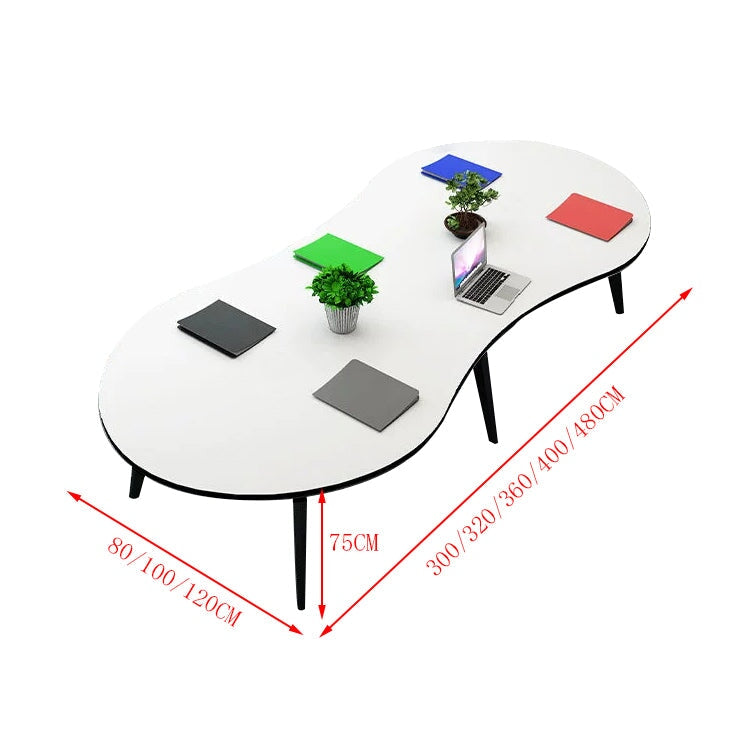 会議テーブル　ミーティングテーブル　会議机　会議室　ワークデスク　スチールフレーム　カーブ型天板　シンプル　ホワイト　カスタマイズ可能
