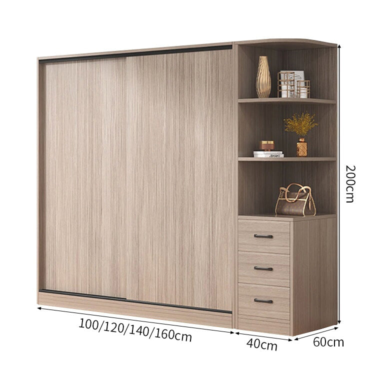 エコ板材　引き戸　物干し竿　上置き収納　多目的　大容量　分類収納　ワードローブ　壁面収納　クローゼット　木目調　落ち着き　実用　YG-C030