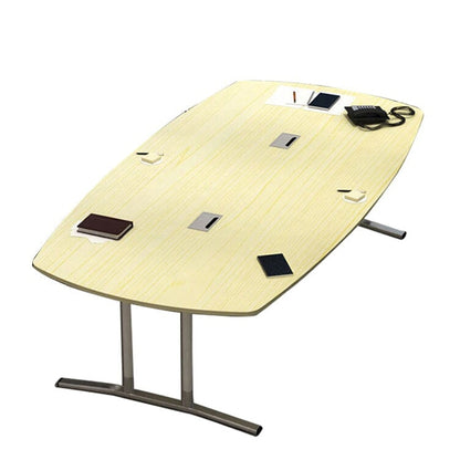 会議テーブル　ミーティングテーブル　長方形テーブル　ワーキングデスク　木目調　配線ボックス付き　角丸　T字型脚　ブラック　ホワイト　シンプル　カスタマイズ可能　CHICKAGU