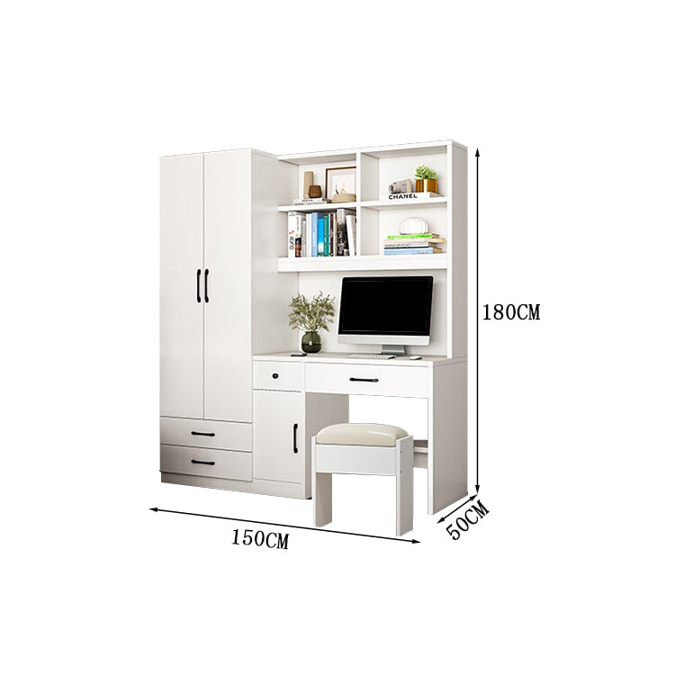 クローゼット　ワードローブ　壁面収納　デスク　収納棚　多段式　配線穴キャップ　エコ板材　上置き収納　物干し竿　大容量　多目的　機能的　ホワイト　グレー　カスタマイズ可能　YG-K010