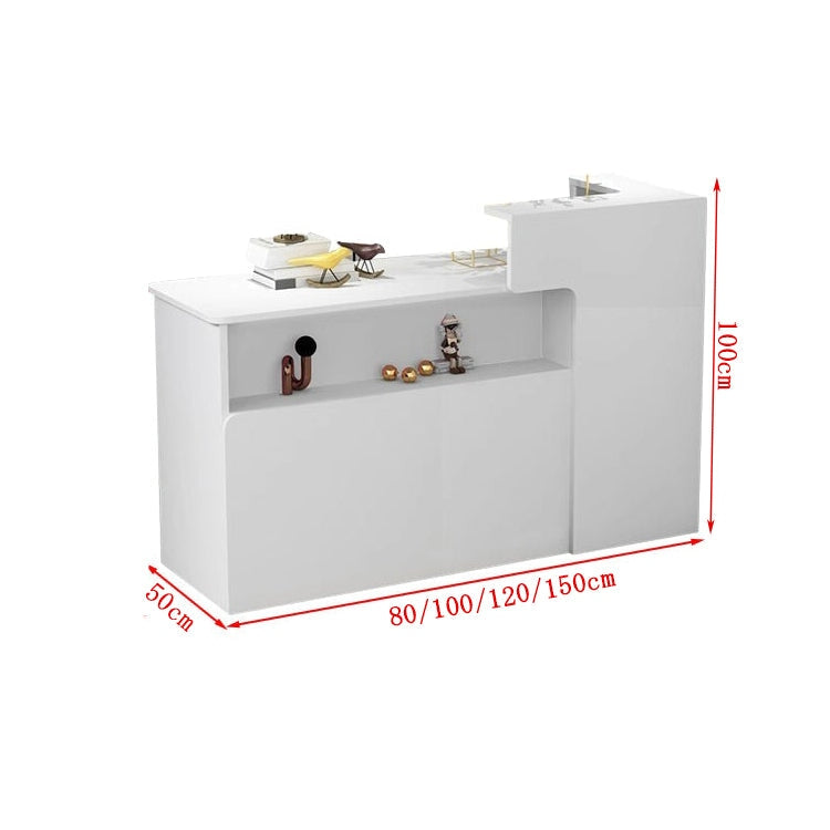 木製受付カウンター　レセプションデスク　レジカウンター　受付カウンター　エントランス受付　業務用　会社用　収納機能　角丸　シンプル　ホワイト　カスタマイズ可能　chickagu