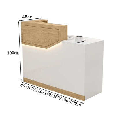 エコ板材　扉付き収納　引き出し　錠付き　上部天板　配線孔　LEDライト　広め　ゆとり　受付カウンター　カウンター　レジ台　すっきり　シンプル　機能的　ホワイト　カスタマイズ可能　JDT-K055