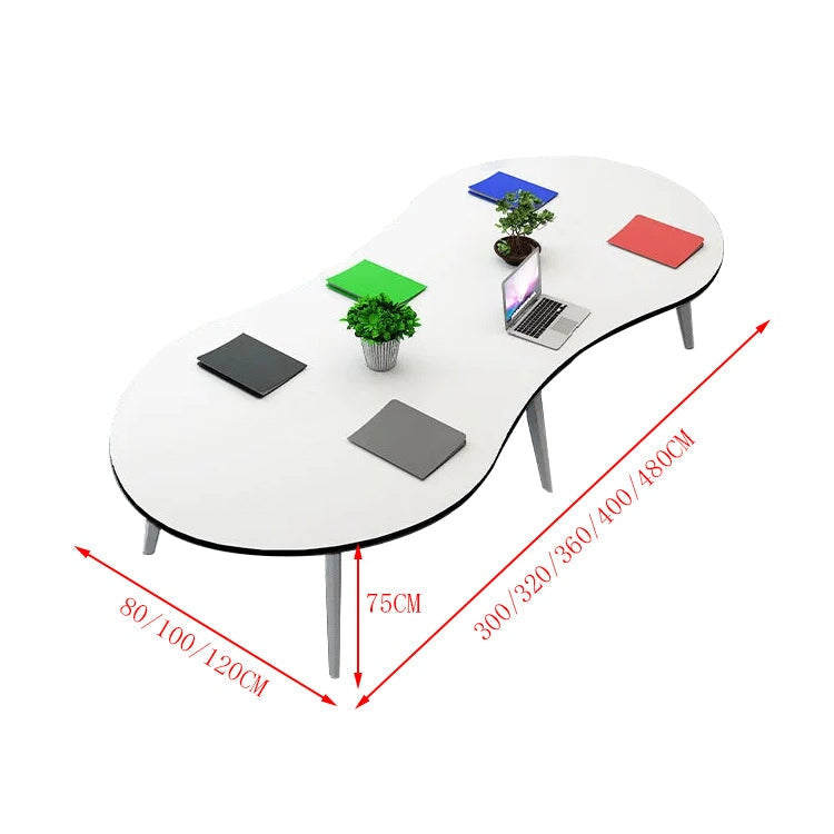 会議テーブル　ミーティングテーブル　会議机　会議室　ワークデスク　スチールフレーム　カーブ型天板　シンプル　ホワイト　カスタマイズ可能　
