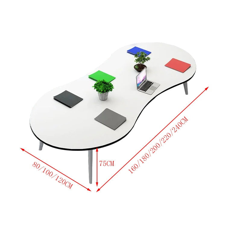 会議テーブル　ミーティングテーブル　会議机　会議室　ワークデスク　スチールフレーム　カーブ型天板　シンプル　ホワイト　カスタマイズ可能　