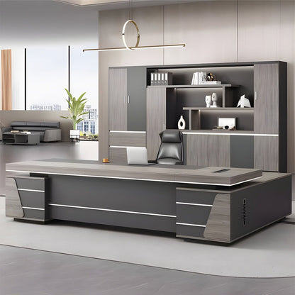 エグゼクティブ　デスク　ワークデスク　役員用　作業デスク　エコ板材　収納キャビネット　大容量　多段式　厚み　重厚感　ダイヤル錠　落ち着き　上質　格調　LBZ-K065